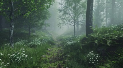 Obraz premium Misty Forest Path.