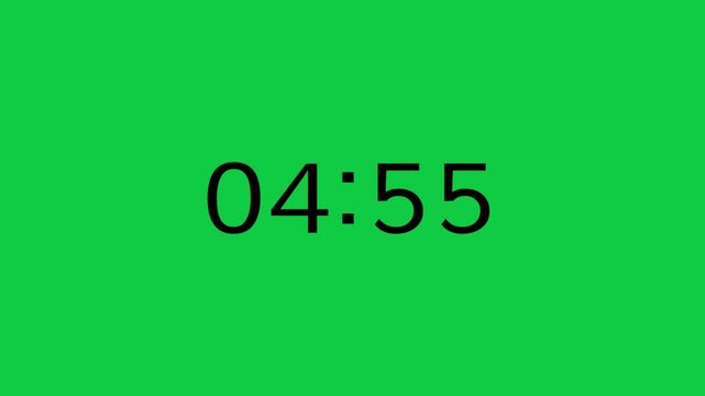5 min clock countdown black digit green color background 
