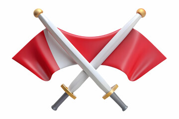 Victory Flag and Sword concept as Abstract vector of a victory flag crossed with a sword isolated on a white background symbolizing triumph and justice during Dussehra with clean lines and a bold desi