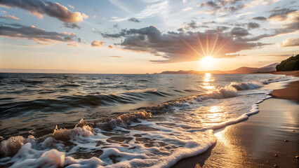 Obraz premium sunset from the sea with a sandy beach