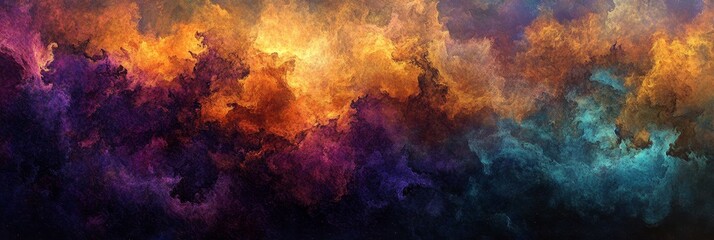 Fototapeta premium Abstract Colorful Cloudscape, Perfect for Futuristic and Dreamy Designs - A vibrant abstract cloudscape with shades of purple, orange, and blue, symbolizing creativity, energy, dreamy atmosphere, a