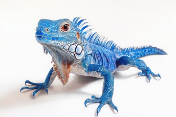 Obraz premium Blue Iguana Illustration with Detailed Scales on White