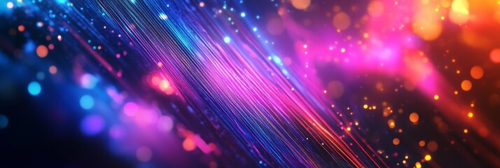 Fototapeta premium Abstract Neon Lights Background with Bokeh Effect - A vibrant and dynamic abstract background featuring neon lines, bokeh lights, and a futuristic feel. Symbolizing technology, energy, movement, and d