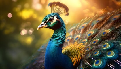 beautiful and elegant peacock in the afternoon with blurred background with sunlight. professional wildlife photography