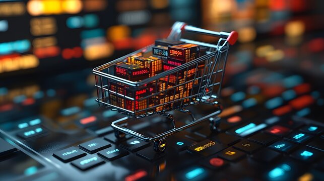 Professional 3D rendering of e-commerce marketing strategies with a softly blurred backdrop, suitable for digital apps.
