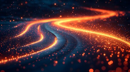 High-resolution 3D image of an abstract road with network lines of communication, softened by a blurred backdrop.