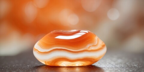 Close-up view of layered orange and white agate stone.
