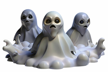 Obraz premium 3D Glossy Ghostly Figures Background with Fog concept as A glossy background featuring ghostly figures emerging from the fog in a dark eerie setting. Ideal for horror themed Halloween advertisements o