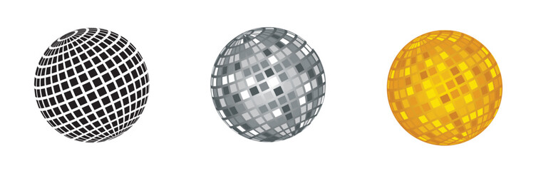 set of disco ball on white isolated