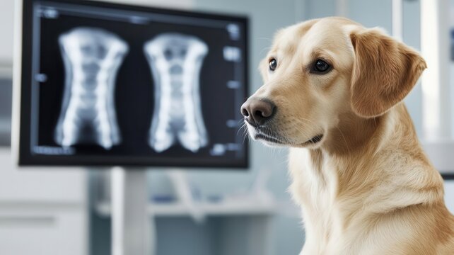 Fluoroscopy image capturing realtime motion of a dog s joints, assessing for degenerative disease, dynamic and focused environment, veterinary disease imaging