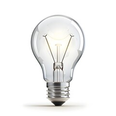 Bright Light Bulb Icon Representing Ideas and Innovation on White Background with Copy Space