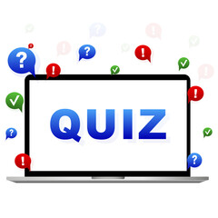 quiz popup hint. emblem design. Concept with laptop. Vector illustration.