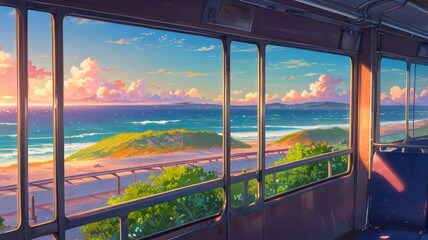Obraz premium view from train anime landscape