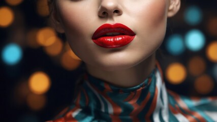 make-up fashion shoot - close-up of a model with a focus on her lips.