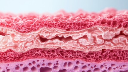 Skin biopsy cross-section, detailed tissue layers, 3D illustration