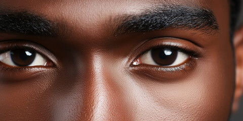 Closeup of a black man's eyes and eyebrows - Powered by Adobe