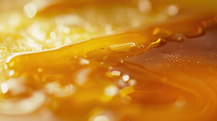 A close-up of a delicate crame caramel with a golden caramel sauce pooled around the edges