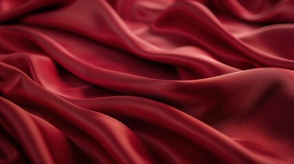 Obraz premium A close-up of a finely woven silk fabric in a deep ruby red, with its smooth, flowing texture