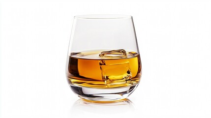 Elegant Whiskey Glass on White Background - Alcoholic Drink Concept