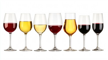 Elegant White and Red Wines Isolated on White Background Set