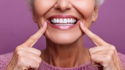 Concept of having strong healthy straight white perfect teeth at respectable age