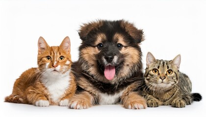 犬と猫のポートレート（Group of dog and cats portrait white background）
