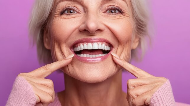 Concept of having strong healthy straight white perfect teeth at respectable age