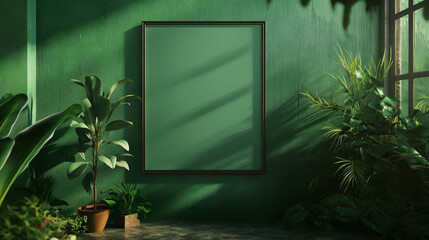 Minimalist Blank Frame Mockup on Lush Green Foliage Background