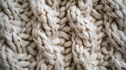 A close-up of a soft, knitted wool fabric in a chunky pattern, perfect for a cozy background