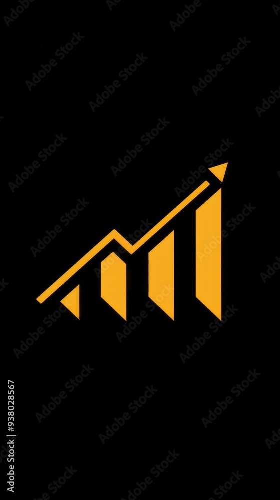 Poster a black and yellow graphic of a graph with a line going up