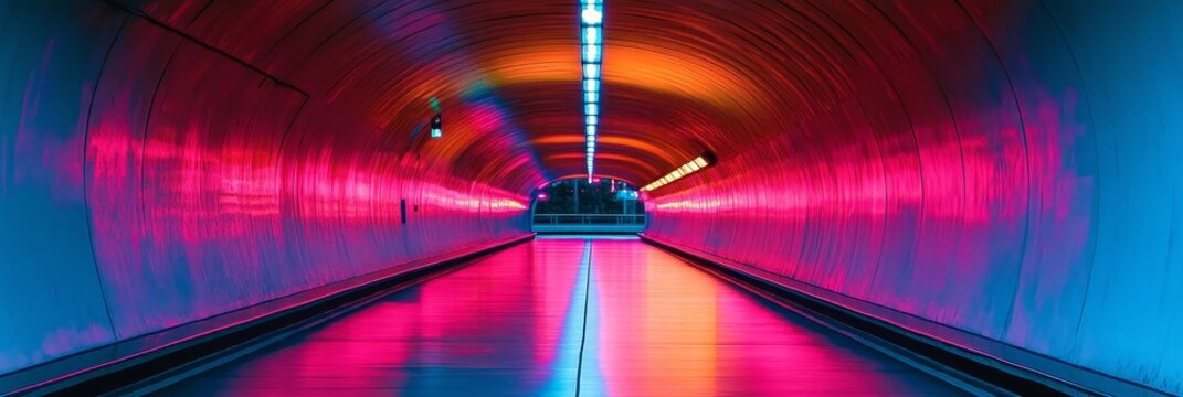 Futuristic Neon Tunnel - A Vibrant Passageway of Light and Color - A vibrant and futuristic tunnel with bright neon lights illuminating a pathway forward, symbolizing progress, innovation, and the exc