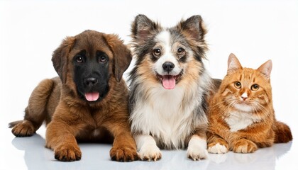 Obraz premium 犬と猫のポートレート（Group of dogs and cat portrait white background） 