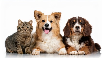 犬と猫のポートレート（Group of dogs and cat portrait white background）
