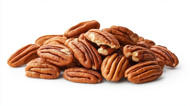 A pile of pecan nuts isolated on white background.