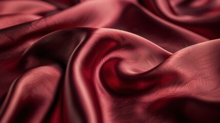 Obraz premium A close-up of satin fabric in a rich burgundy, with its smooth, shiny surface reflecting light