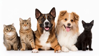Fototapeta premium 犬と猫のポートレート（Group of dogs and cats portrait white background） 