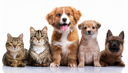 Fototapeta premium 犬と猫のポートレート（Group of dogs and cats portrait white background） 