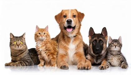 犬と猫のポートレート（Group of dogs and cats portrait white background）
