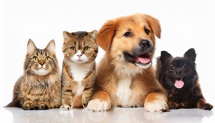 Obraz premium 犬と猫のポートレート（Group of dogs and cats portrait white background） 