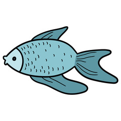 Hand drawn cartoon fish on white background.