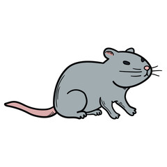 Hand drawn cartoon rat on white background.