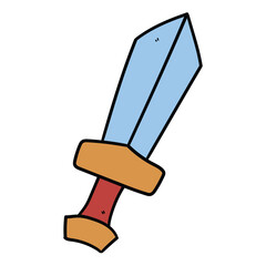 Hand drawn cartoon sword on white background.