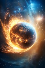 Burning Earth In Space.
