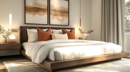 Modern Minimalist Bedroom with Wooden Platform Bed