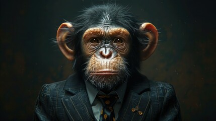 Business Monkey Giving Thumbs Up in Photobashing Style Portrait