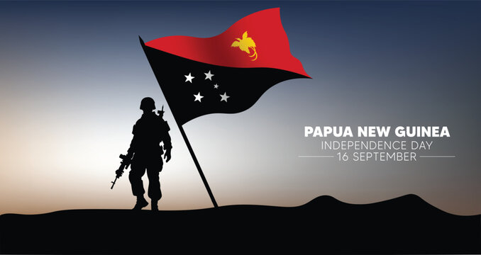Papua new guinea independence day 16 September soldier standing with waving flag