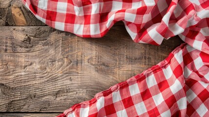 Obraz premium A flat lay of gingham fabric in classic red and white, creating a cheerful, picnic-style background