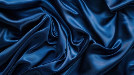 Fototapeta premium A flat lay of satin fabric in a deep, midnight blue, with its smooth, shiny surface creating an elegant background