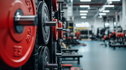 Fototapeta premium Barbell Plates Stacked in Gym Weight Room