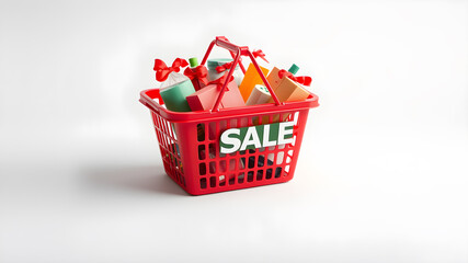 Market basket full of products on white background. Generative AI